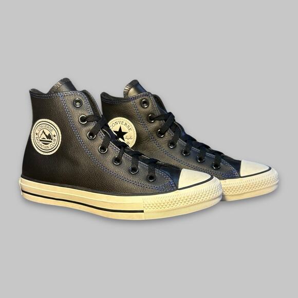 Converse Chuck Taylor All Star Black Leather High Top Sneakers Women’s Size 7 - Picture 1 of 6